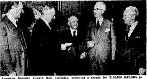 From left: Mr. John Berlin (Assoiciate of Mr. Ball), Dr. Murphy (UCD President), Mr. Ball, Mr. John D. Moore (American Ambassador) and Mr. Kevin Mallen (American Irish Foundation)